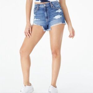 Aeropostale High Rise Shorty Shorts Distressed Cotton Frayed Hem 00 Jean Cutoffs